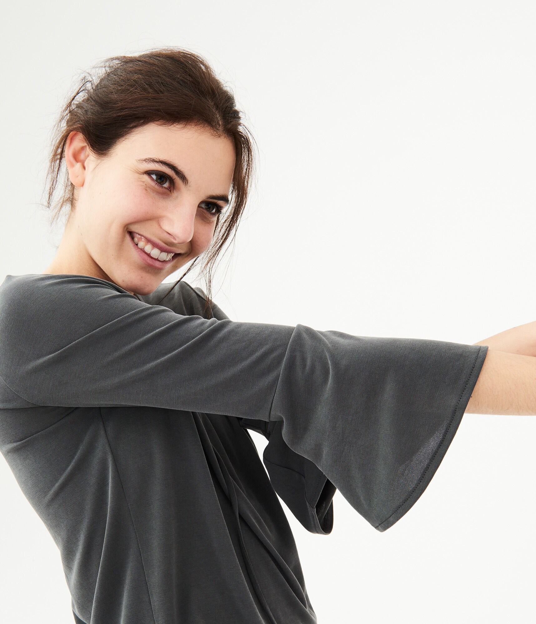 Long Sleeve Lace-Up Peasant Top