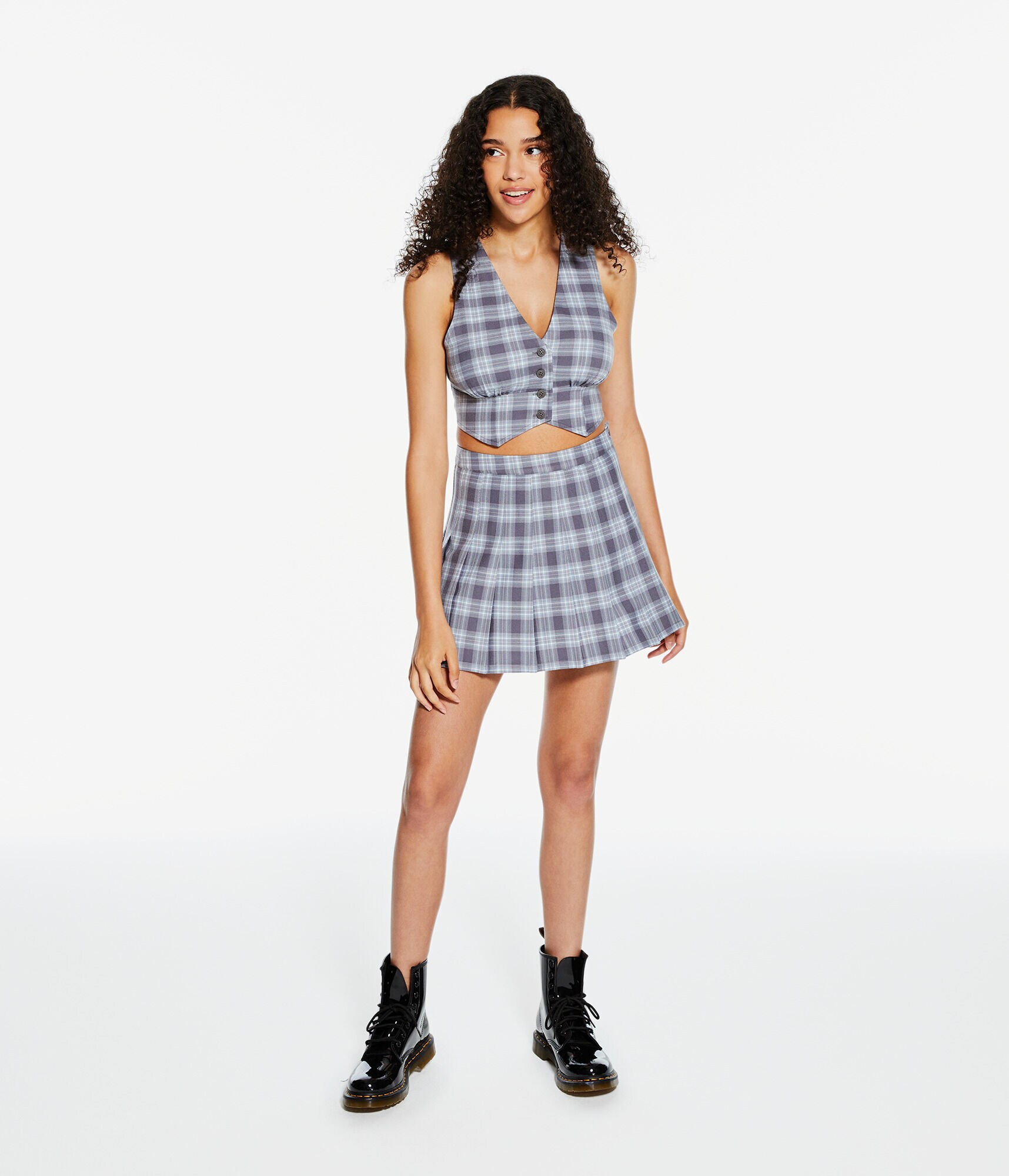 Plaid High-Waisted Pleated Skirt