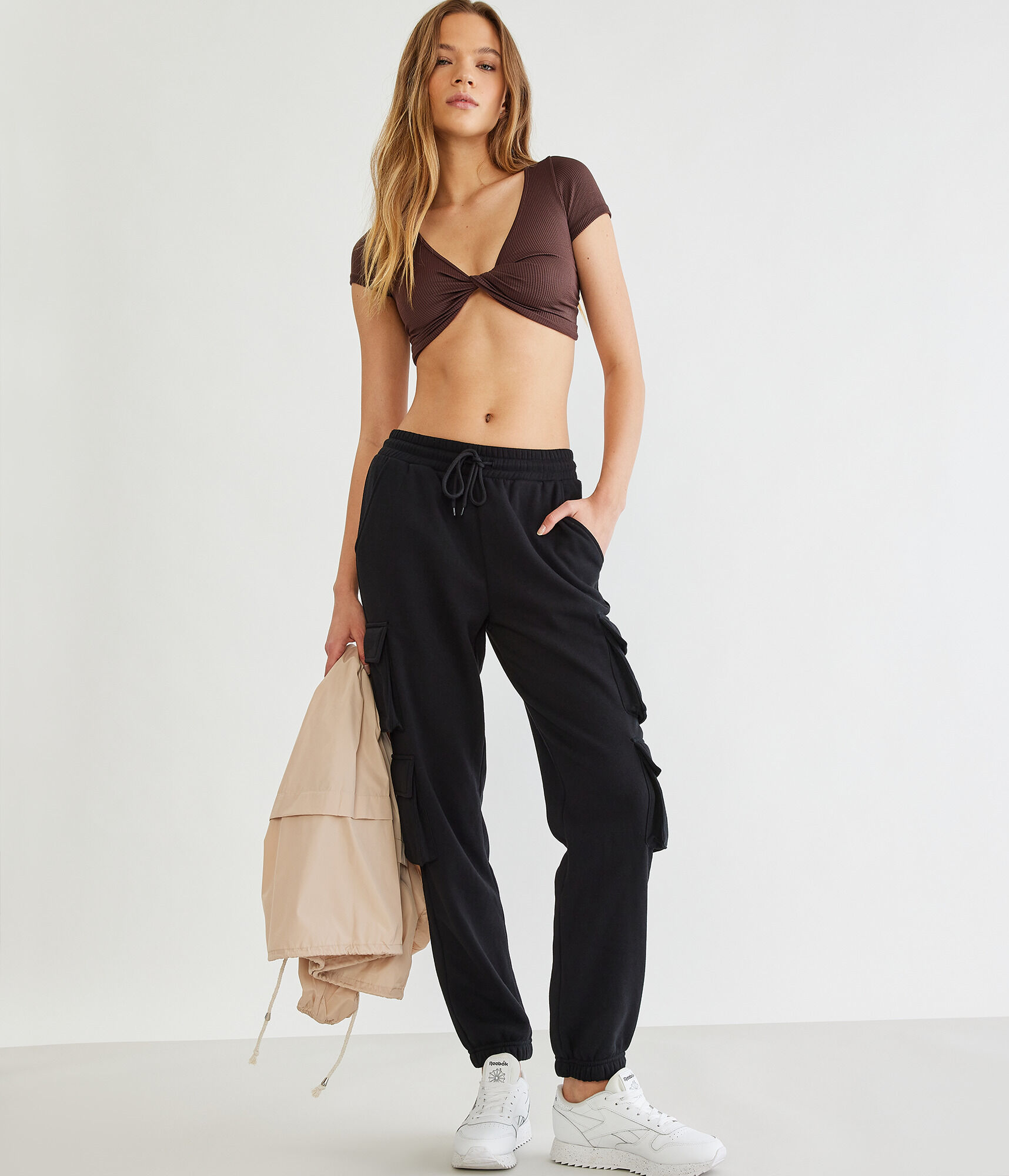 High-Rise Cargo Jogger Sweatpants