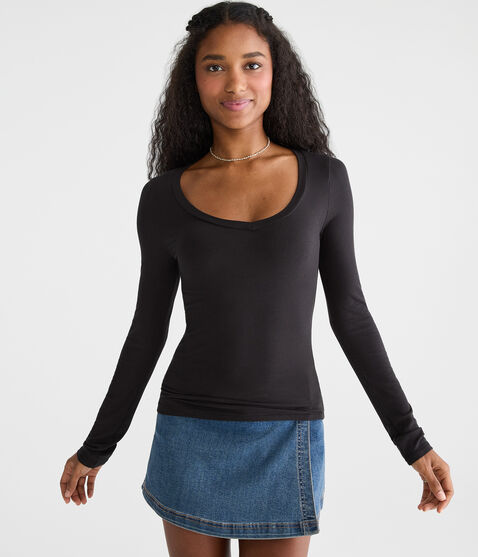 Long Sleeve Seriously Soft Ribbed V-Neck Baby Tee Long Sleeve Seriously Soft Ribbed V-Neck Baby Tee