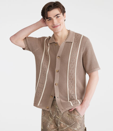 Pointelle Stripe Sweater Shirt Pointelle Stripe Sweater Shirt