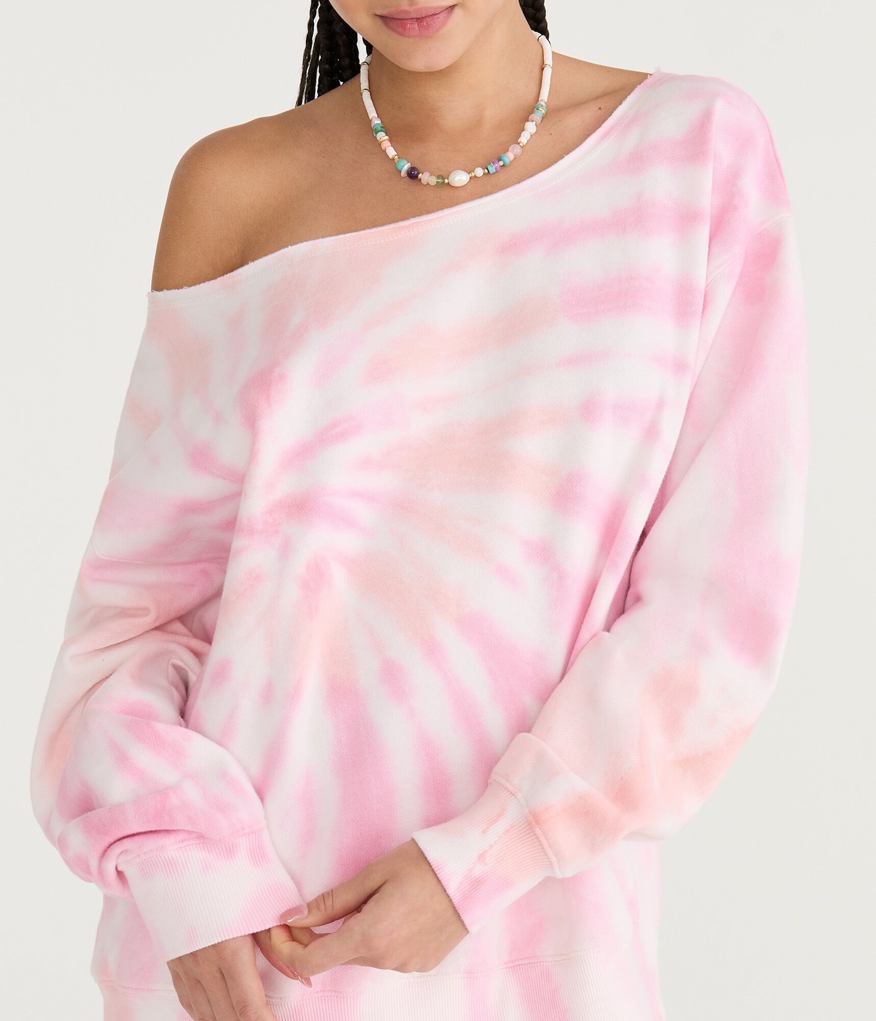 Cloud Soft Tie-Dye Oversized Off-The-Shoulder Sweatshirt
