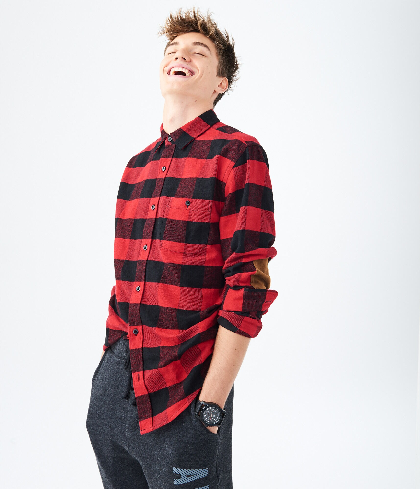 Long Sleeve Buffalo Check Flannel Woven Shirt