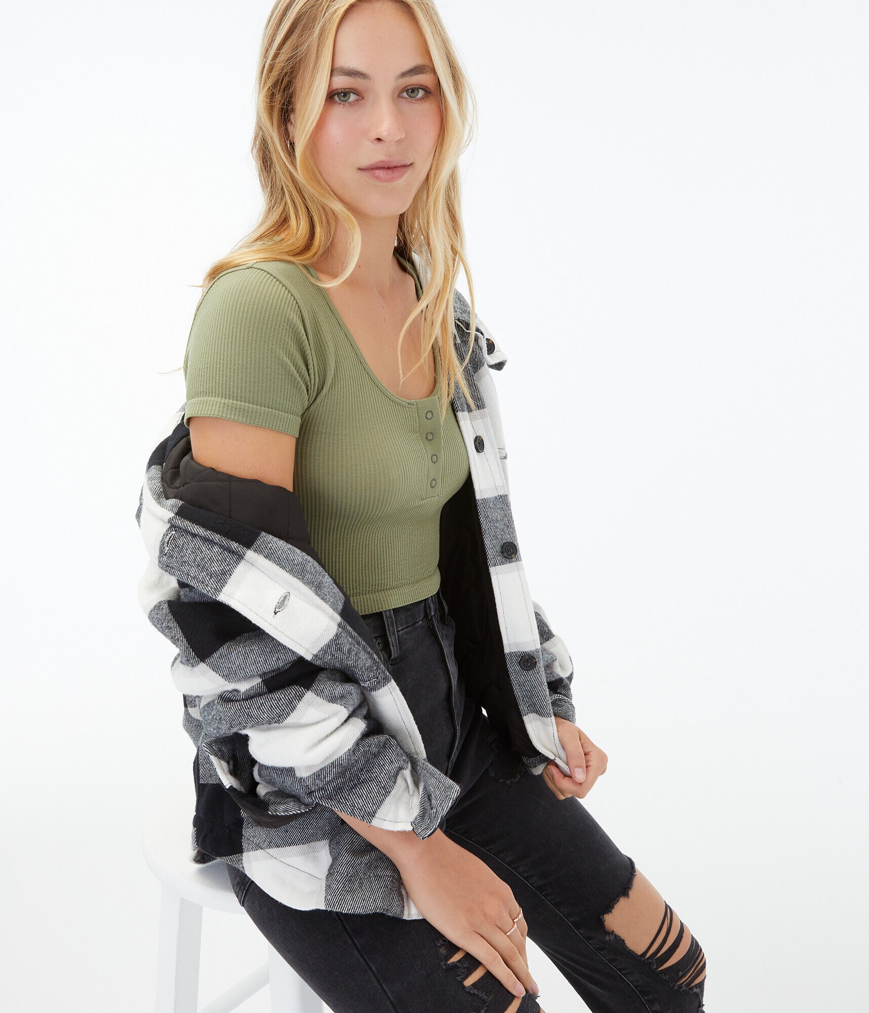 Seriously Soft Seamless Cropped Snap Henley