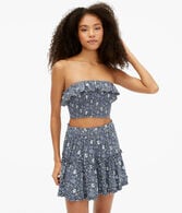 Floral Smocked Cropped Tube Top