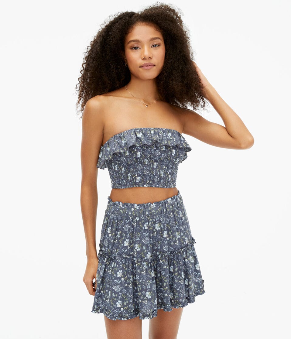 Floral Smocked Cropped Tube Top