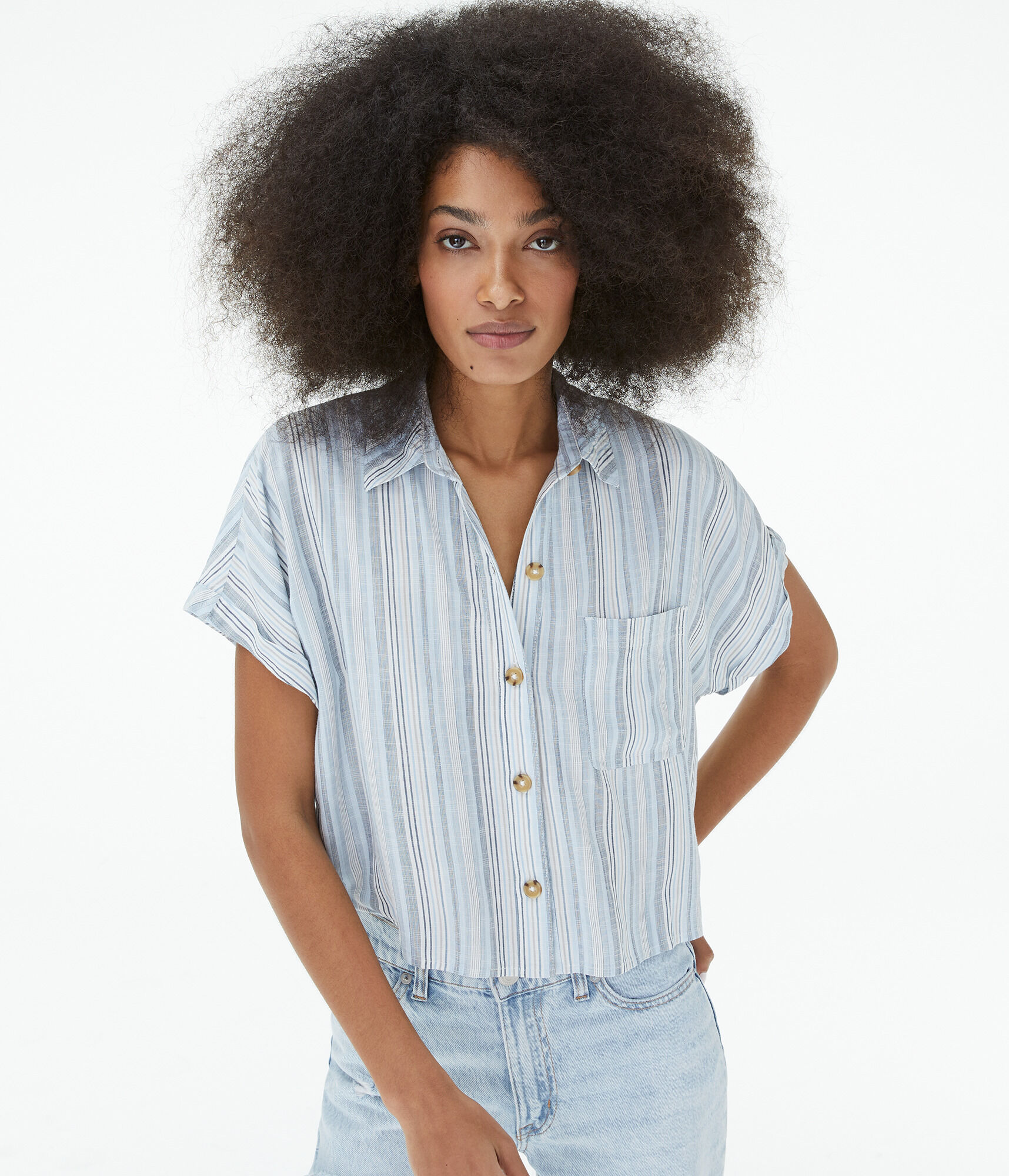 Striped Button-Down Camp Shirt