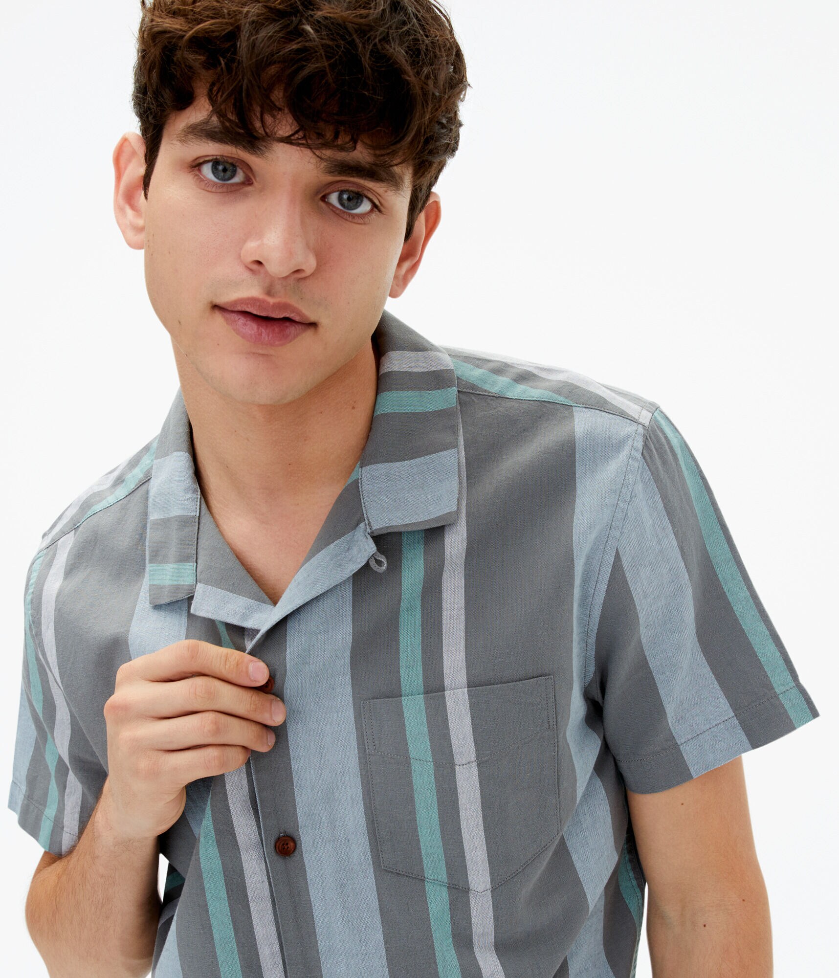 Vertical Stripe Button-Down Resort Shirt