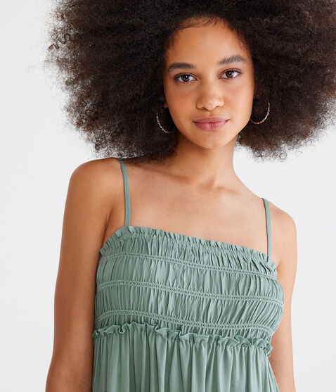 Solid Square-Neck Tiered Mini Dress
