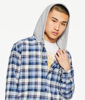 Long Sleeve Plaid Flannel Hooded Button-Down Shirt