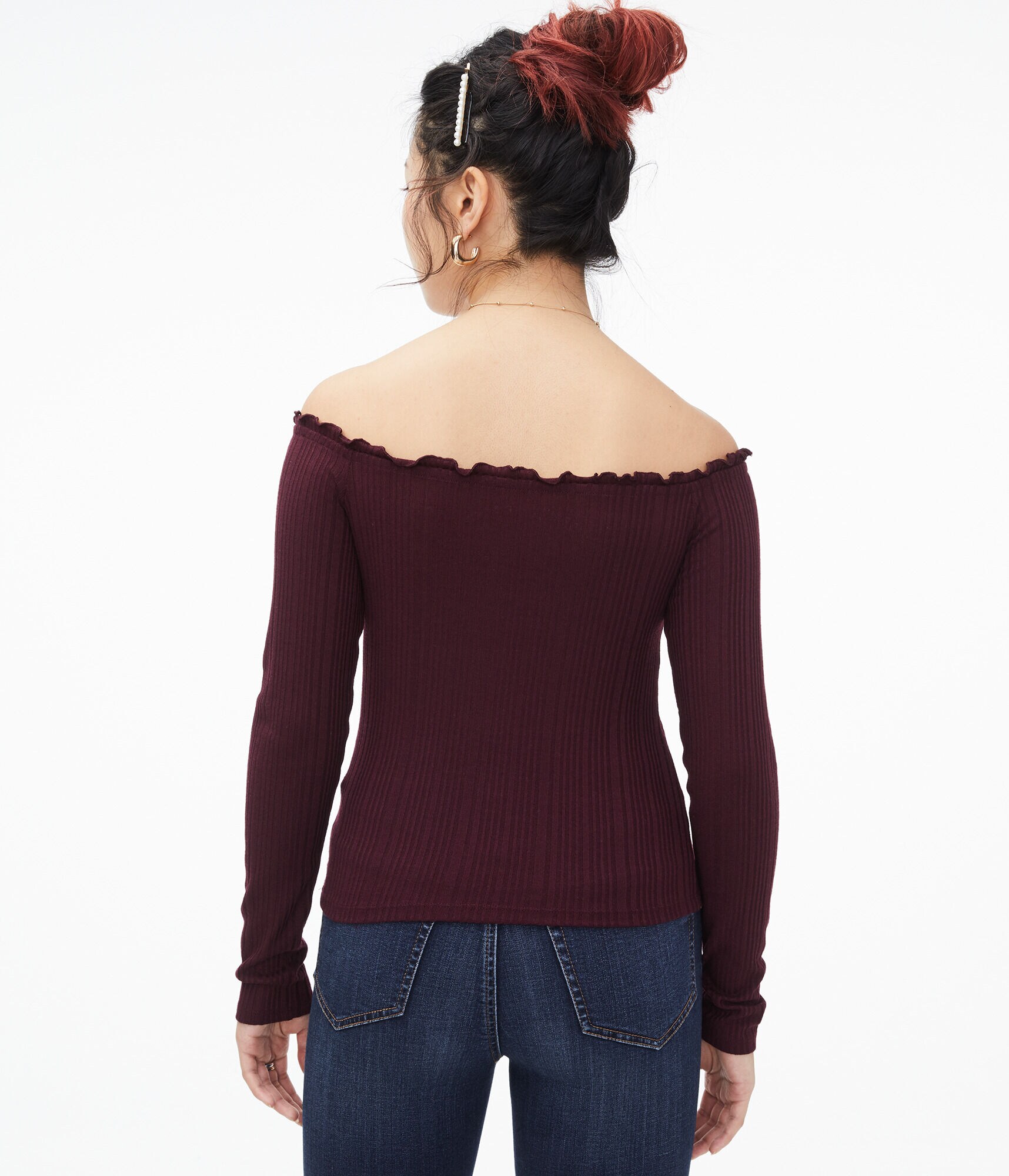 Long Sleeve Seriously Soft Buttoned Off-The-Shoulder Bodycon Top