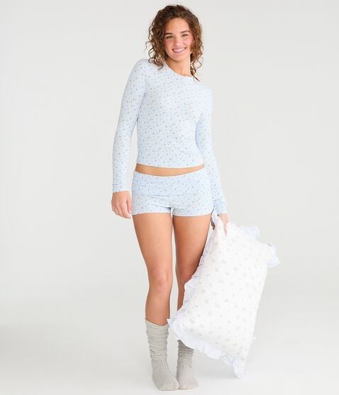 Floral Fold-Over Knit Sleep Shorts Floral Fold-Over Knit Sleep Shorts