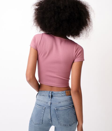 Scoop-Neck Cropped Henley Scoop-Neck Cropped Henley