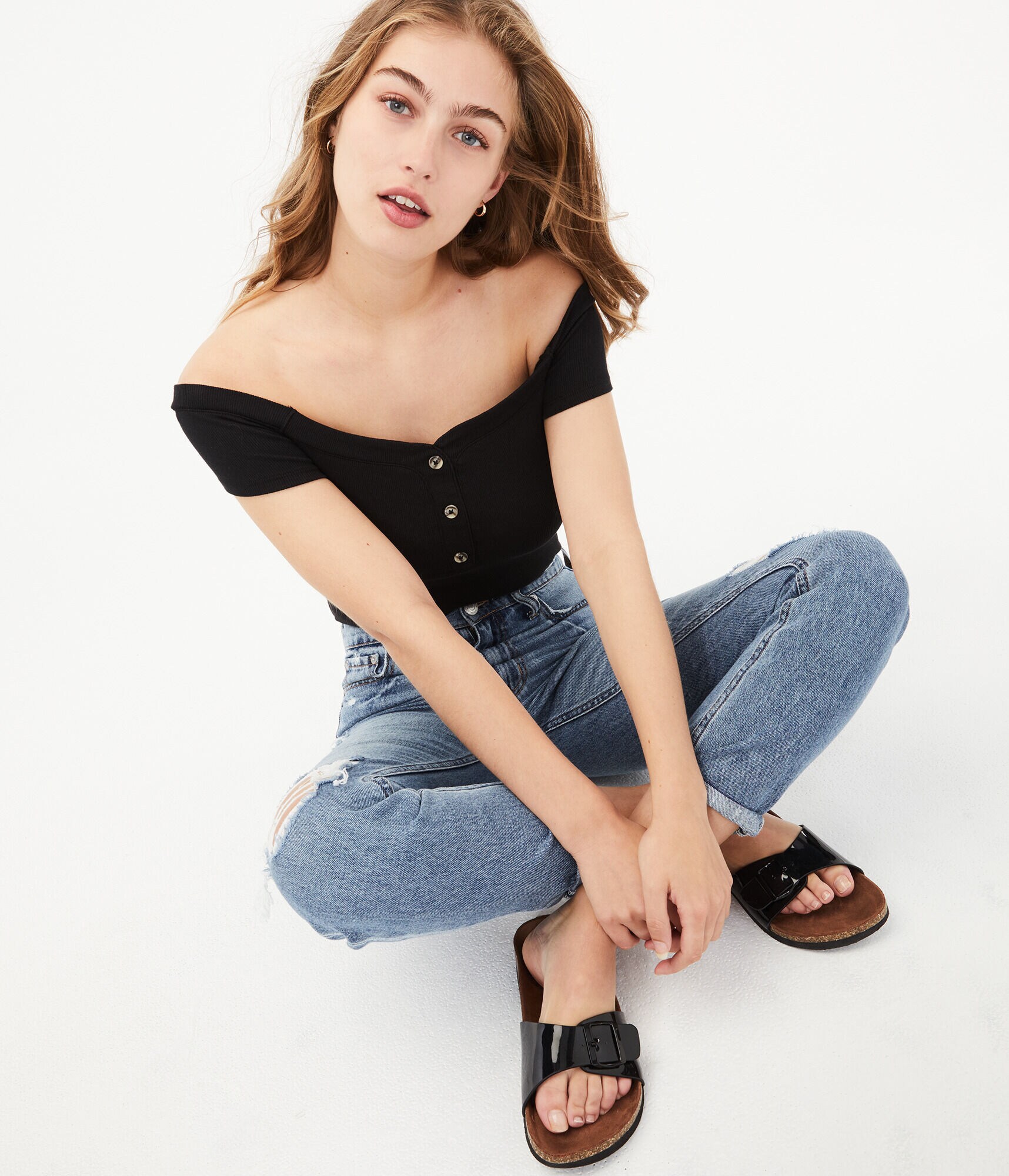 Seriously Soft Off-The-Shoulder Henley Bodycon Top
