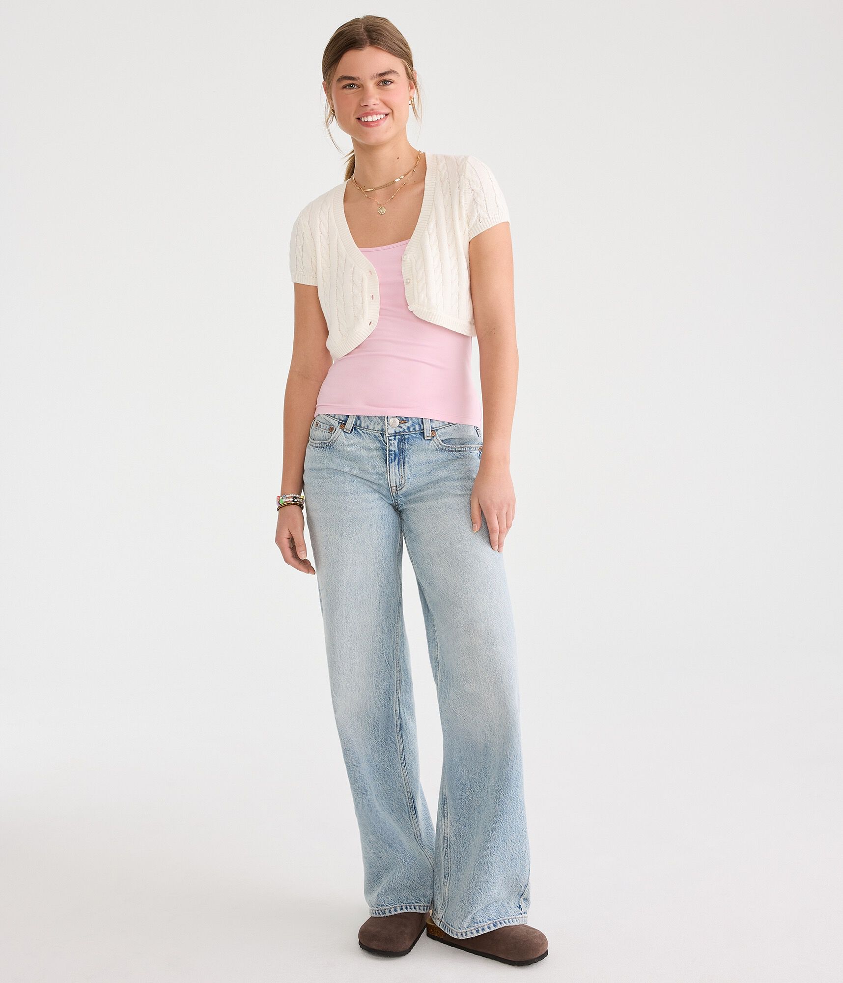 Short Sleeve Cable Knit Sweater Shrug