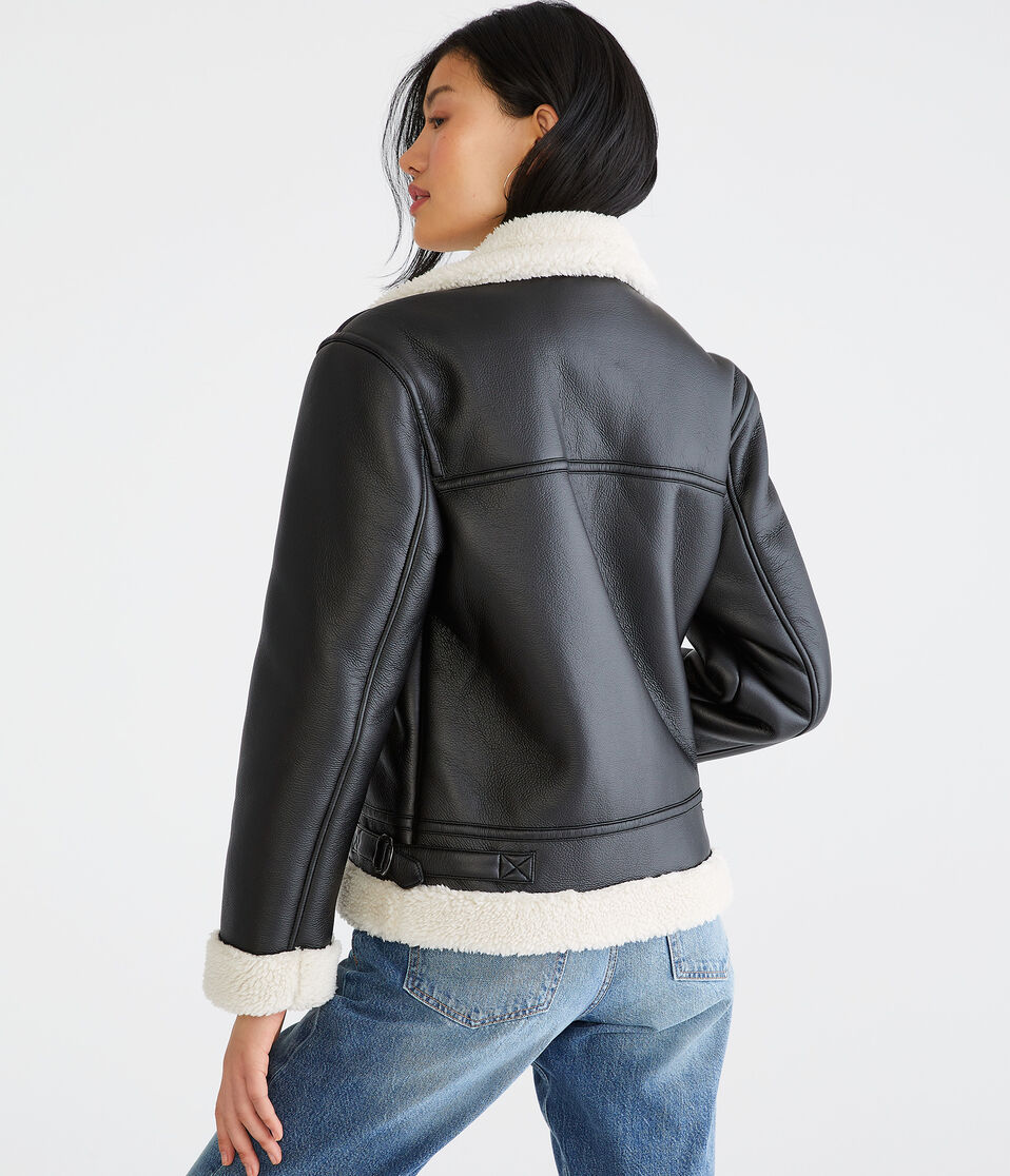 Faux Leather Shearling Moto Jacket