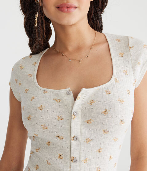 Printed Pointelle Sleep Romper Printed Pointelle Sleep Romper