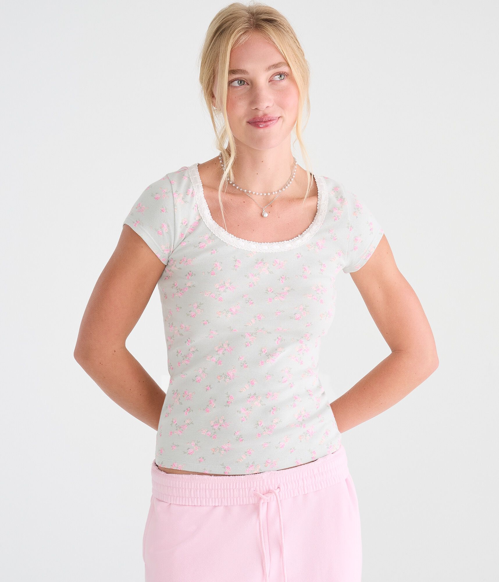 Seriously Soft Floral Ribbon Lace Scoop Tee