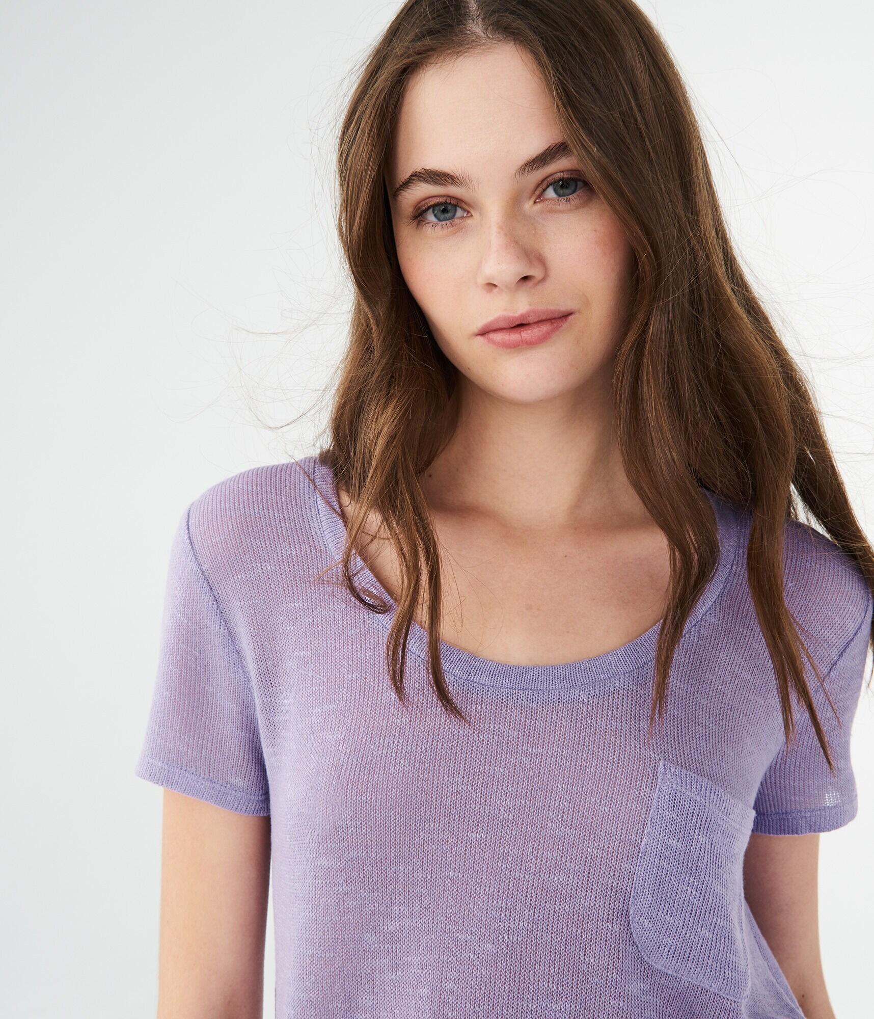 Solid Sweater-Knit Pocket Tee***