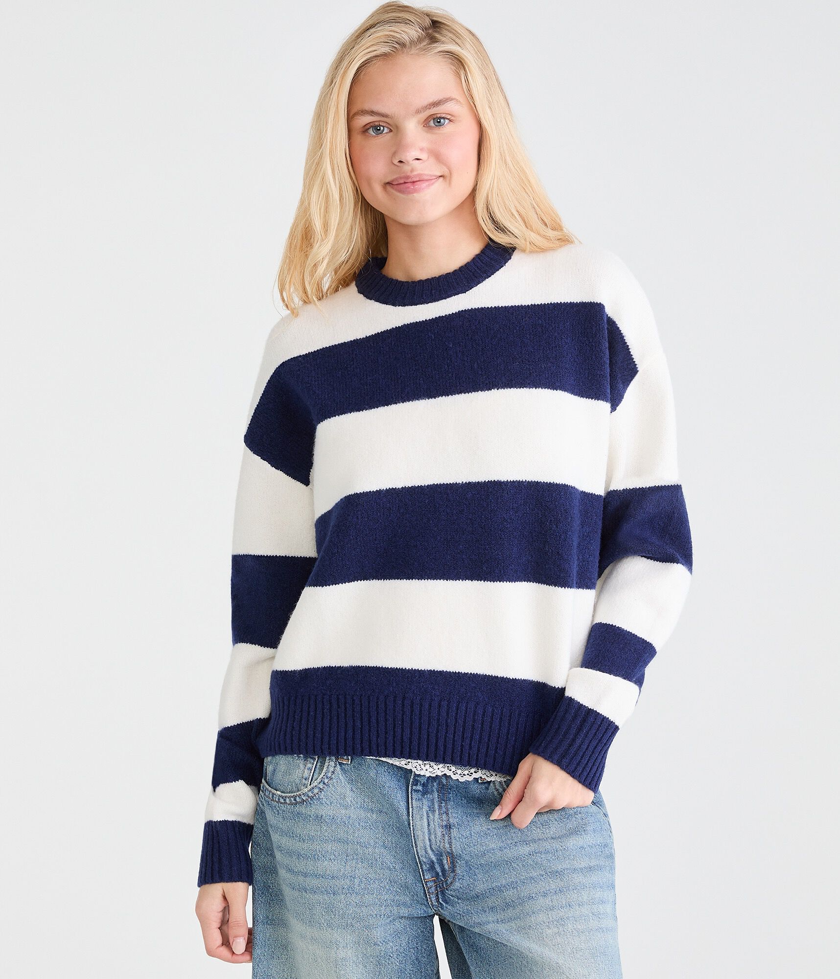Striped Oversized Crew Sweater