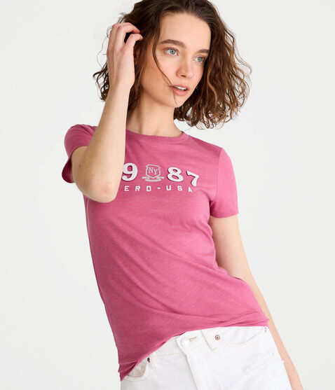 Aero-USA 1987 Crest Glitter Appliqué Graphic Tee