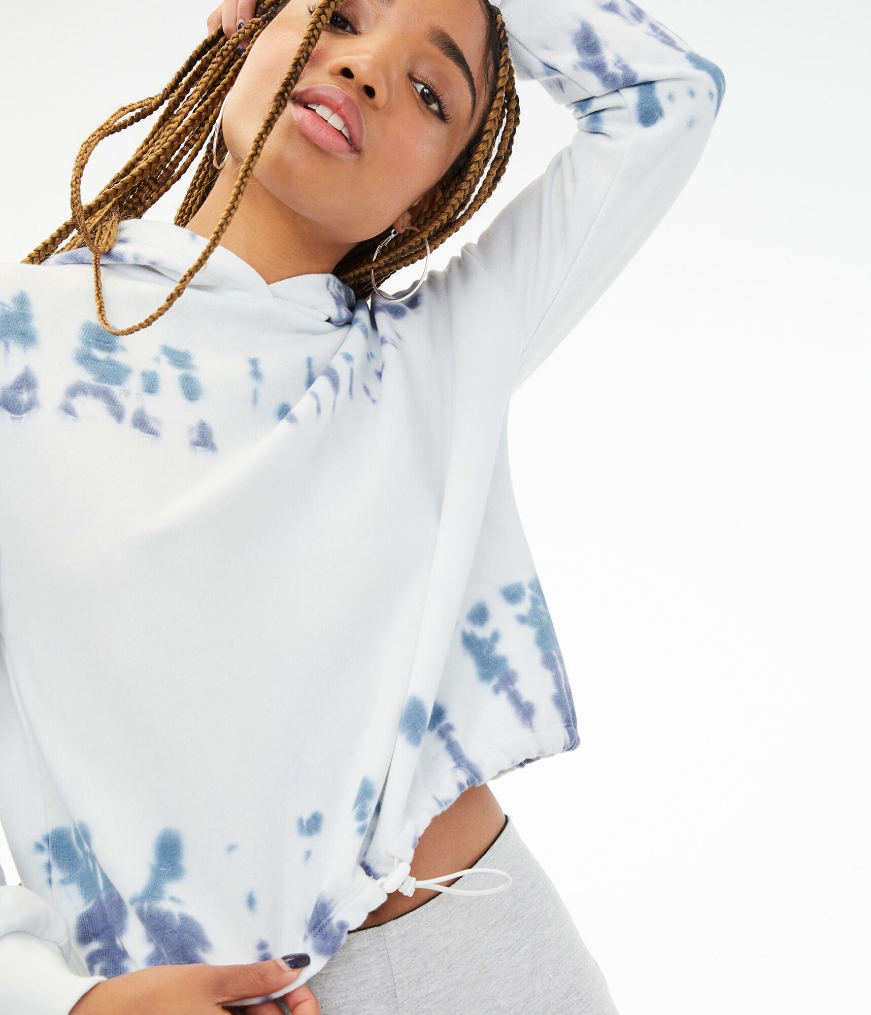 Tie-Dye Cinched Cropped Pullover Hoodie