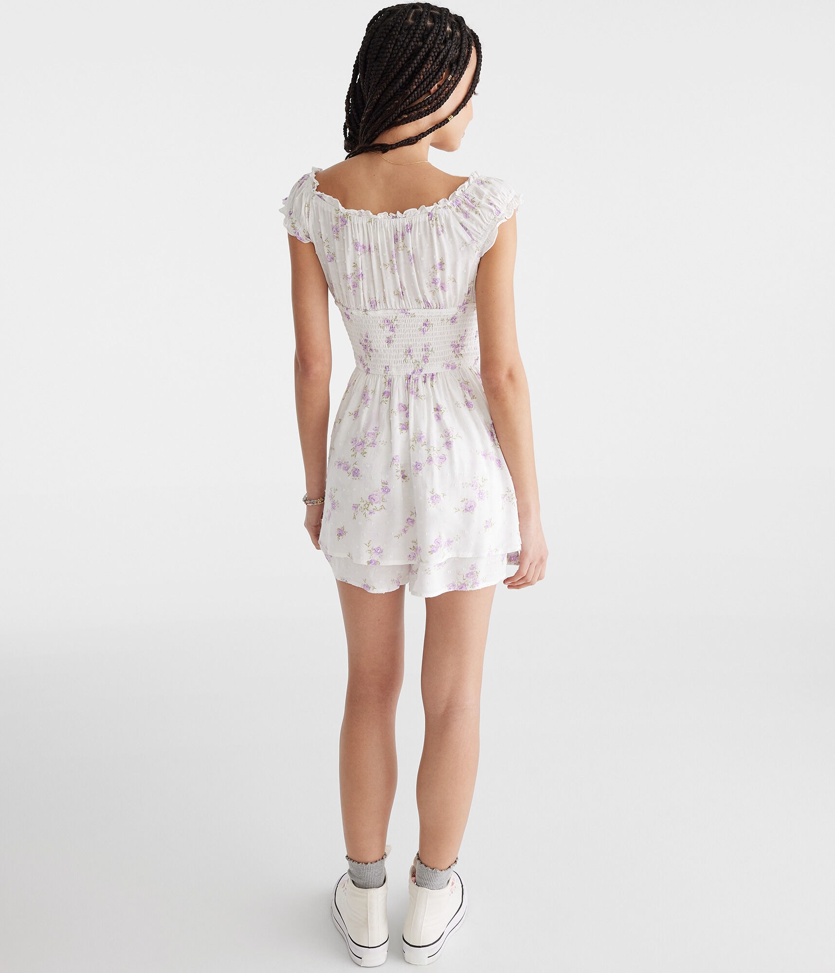 Floral Clip Dot Off-The-Shoulder Romper