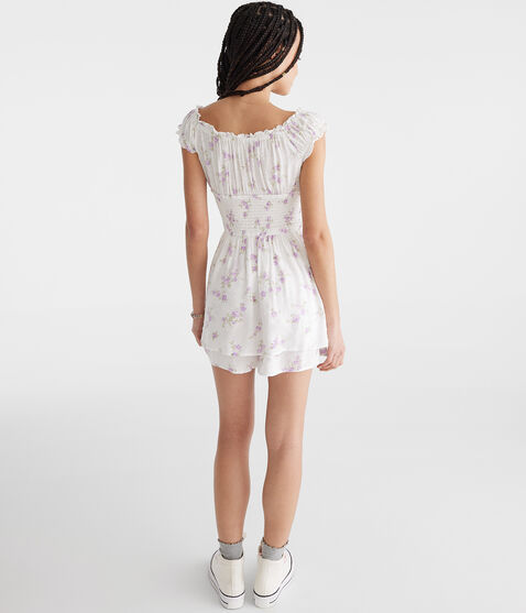 Floral Clip Dot Off-The-Shoulder Romper Floral Clip Dot Off-The-Shoulder Romper