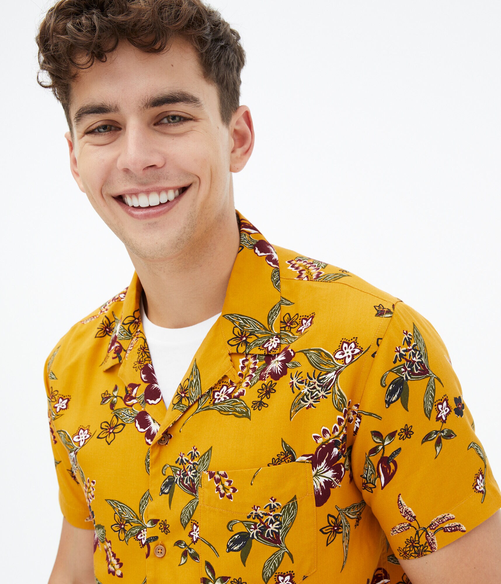Tropical Floral Button-Down Camp Shirt