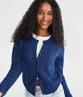 Pointelle Bow Crew Cardigan