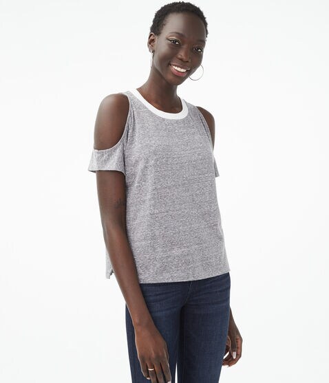 Ringer Cold-Shoulder Crew Tee