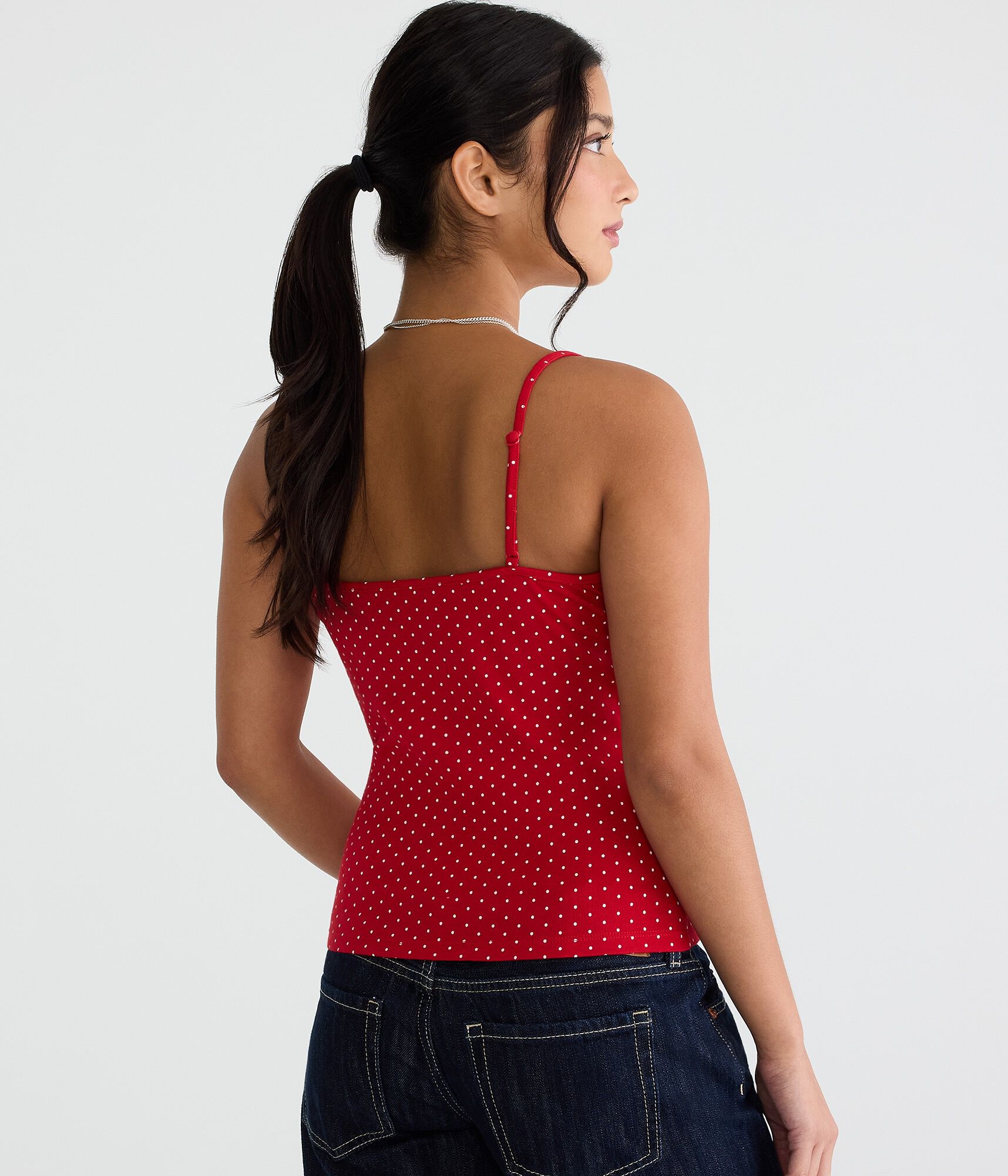 Polka Dot Lace Crisscross V-Neck Cami