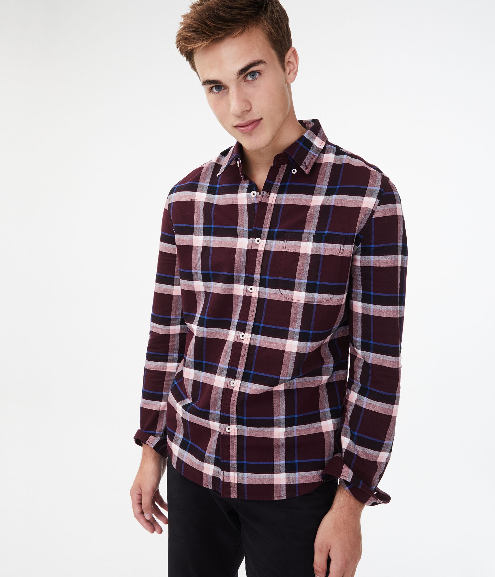 Long Sleeve Plaid Button-Down Shirt