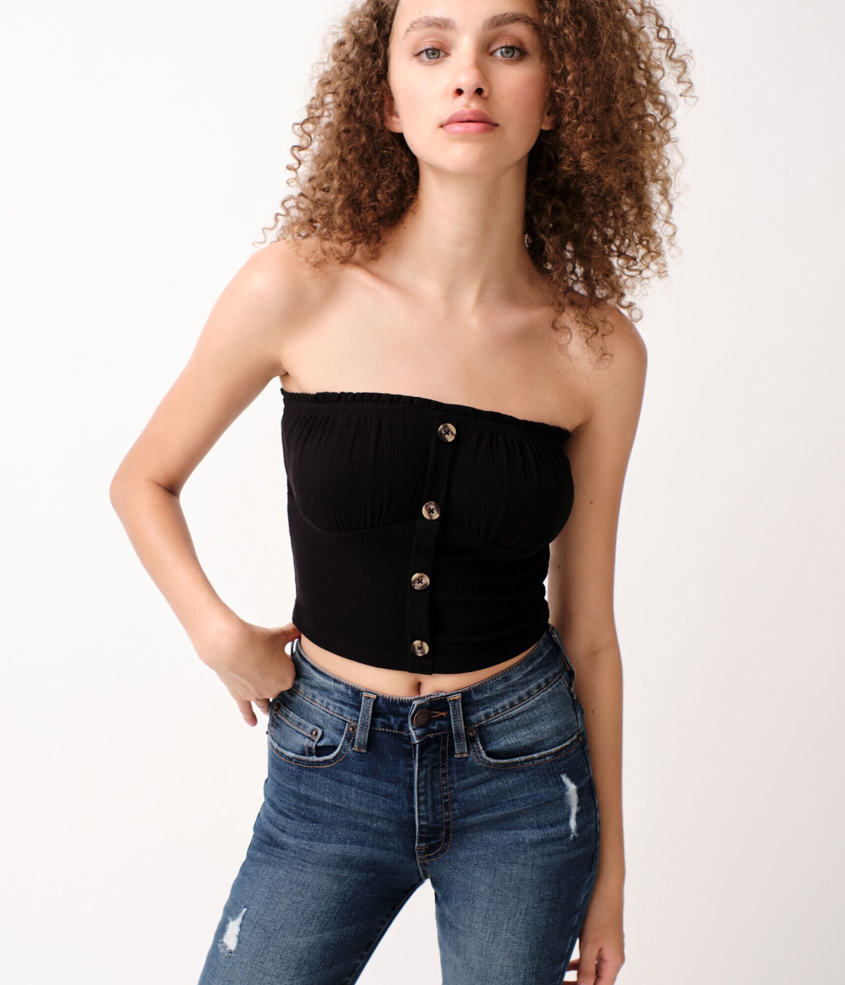 tope information｜tube top Button-Front Tube Top