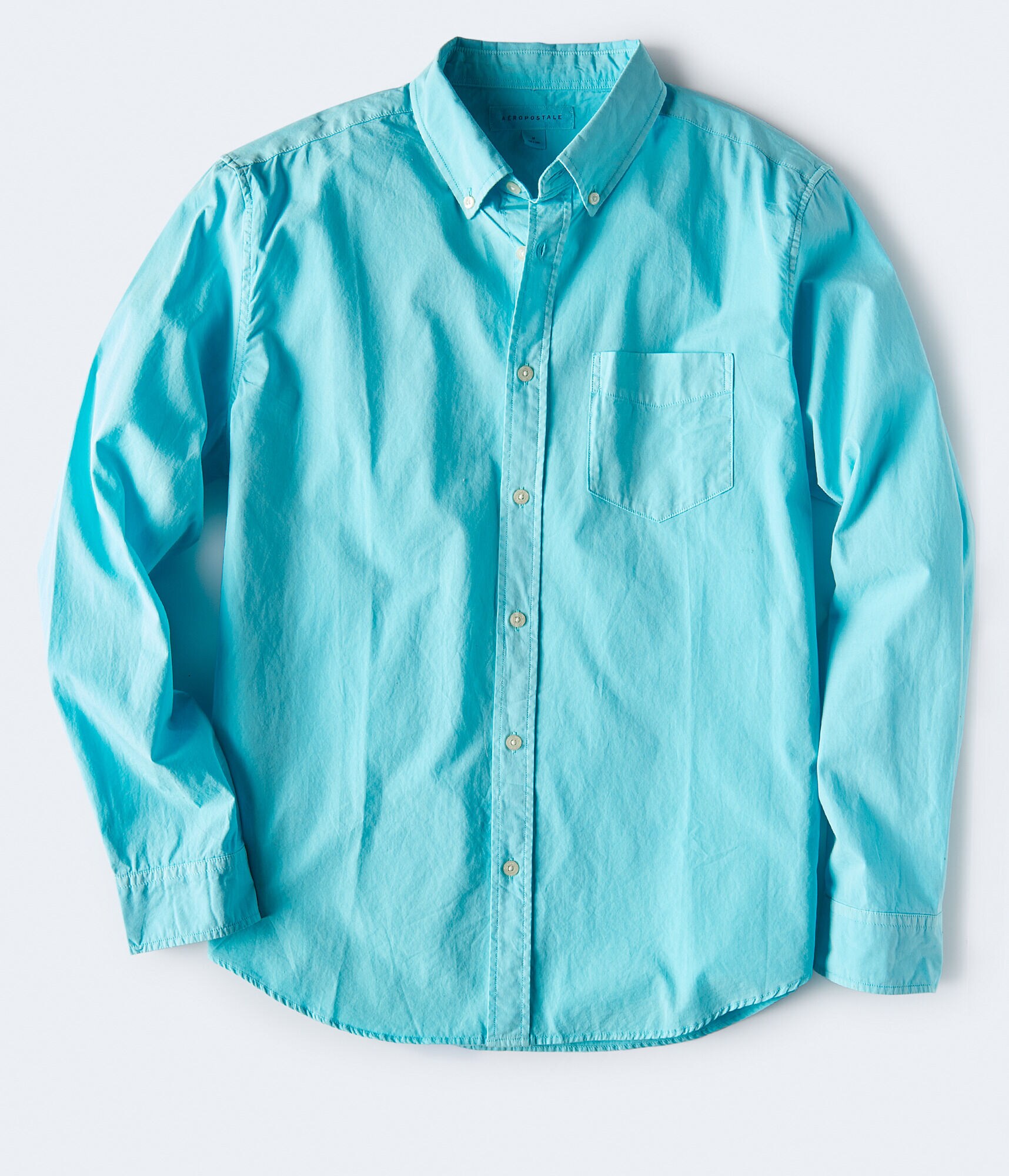 Long Sleeve Solid Garment Dyed Woven Shirt
