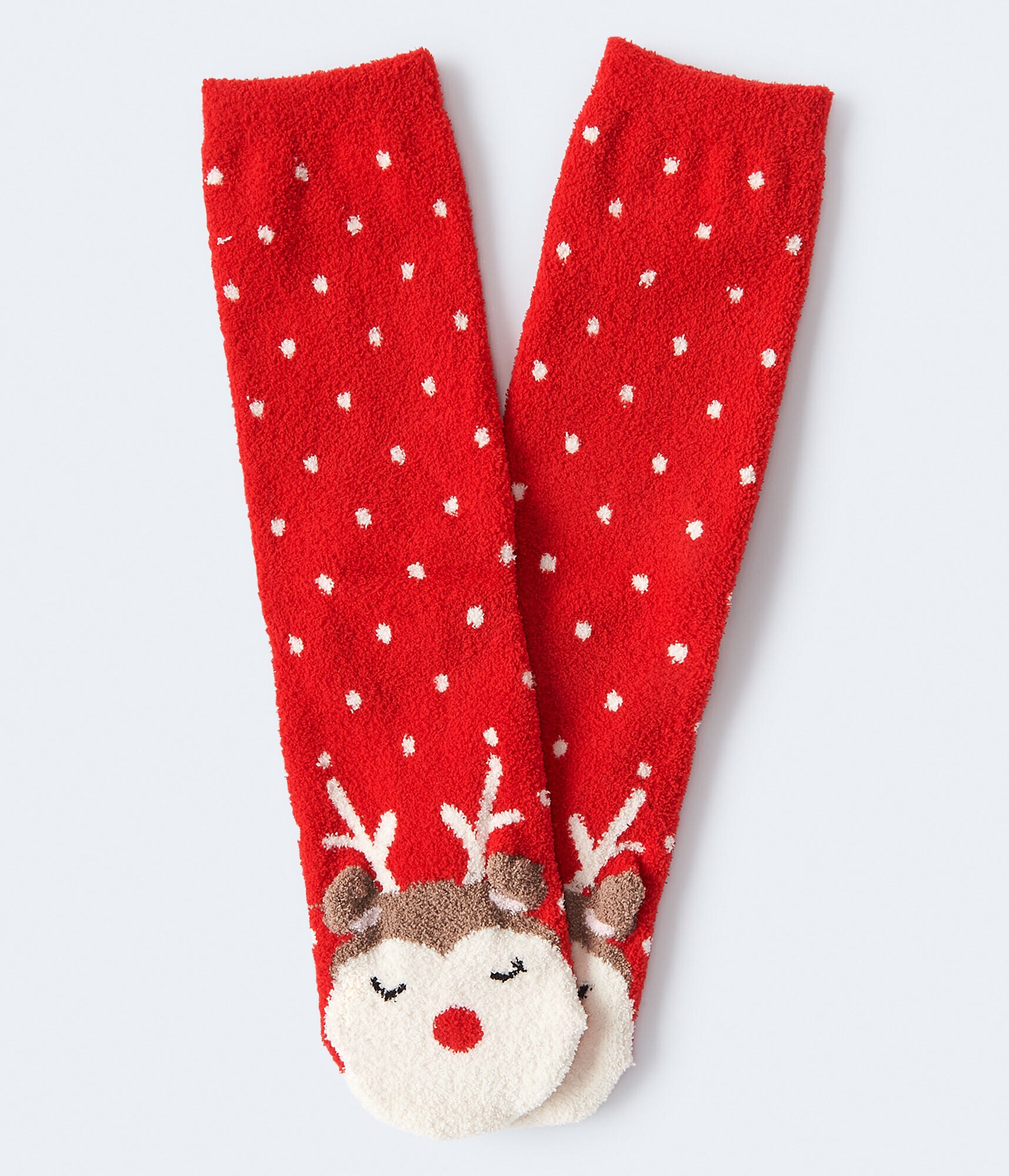 Rudolph Dot Fuzzy Crew Socks