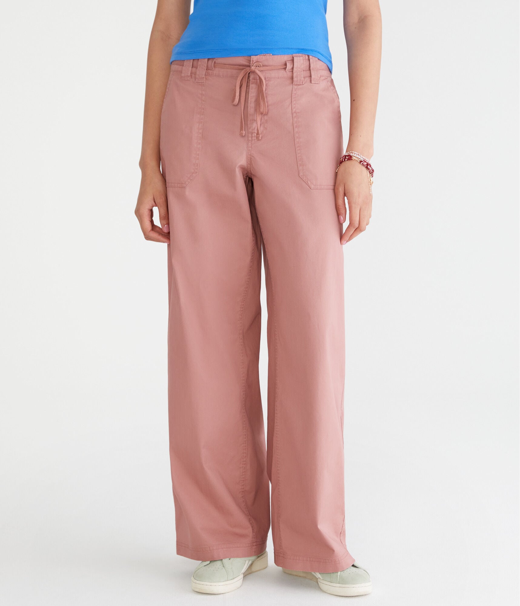 Low-Rise Twill Wide Leg Pants