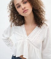 Long Sleeve Embroidered V-Neck Babydoll Top