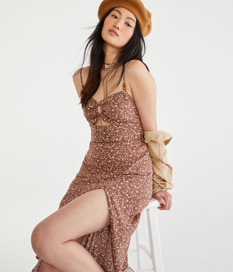 Floral V-Neck Keyhole Midi Dress