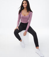 Long Sleeve Seamed Cup Bodycon Crop Top