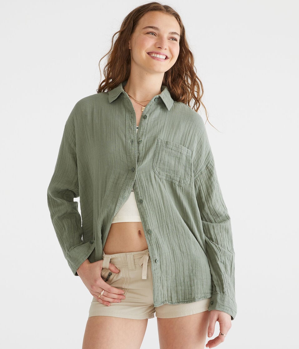Long Sleeve Gauze Oversized Shirt