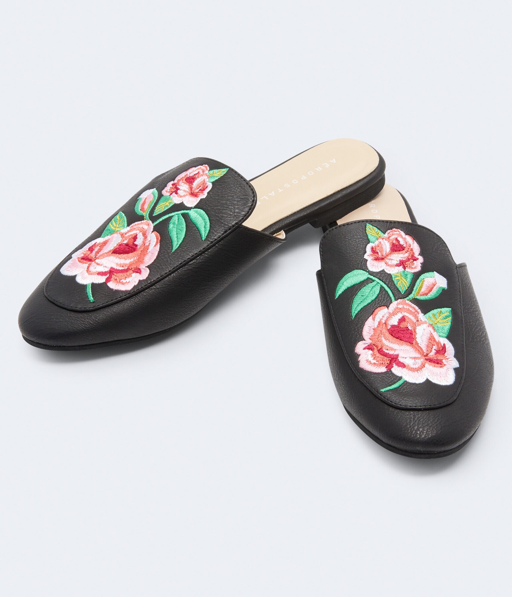 Embroidered Faux Leather Mule