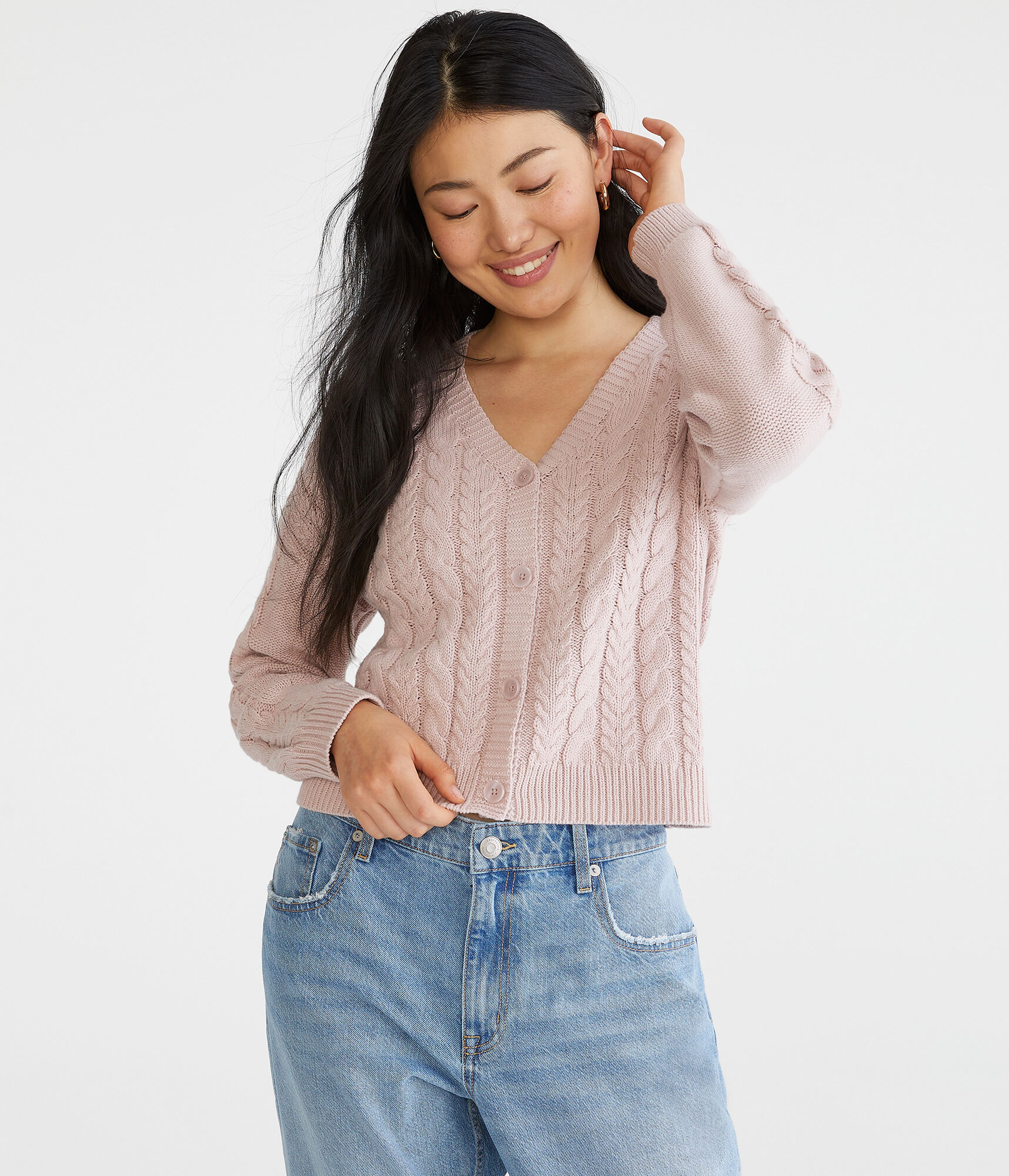 Long Sleeve Cable Knit Cardigan