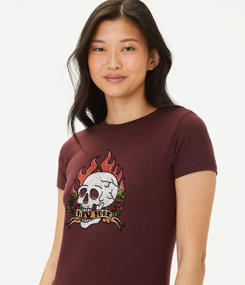 New York Flocked Skull Graphic Tee New York Flocked Skull Graphic Tee