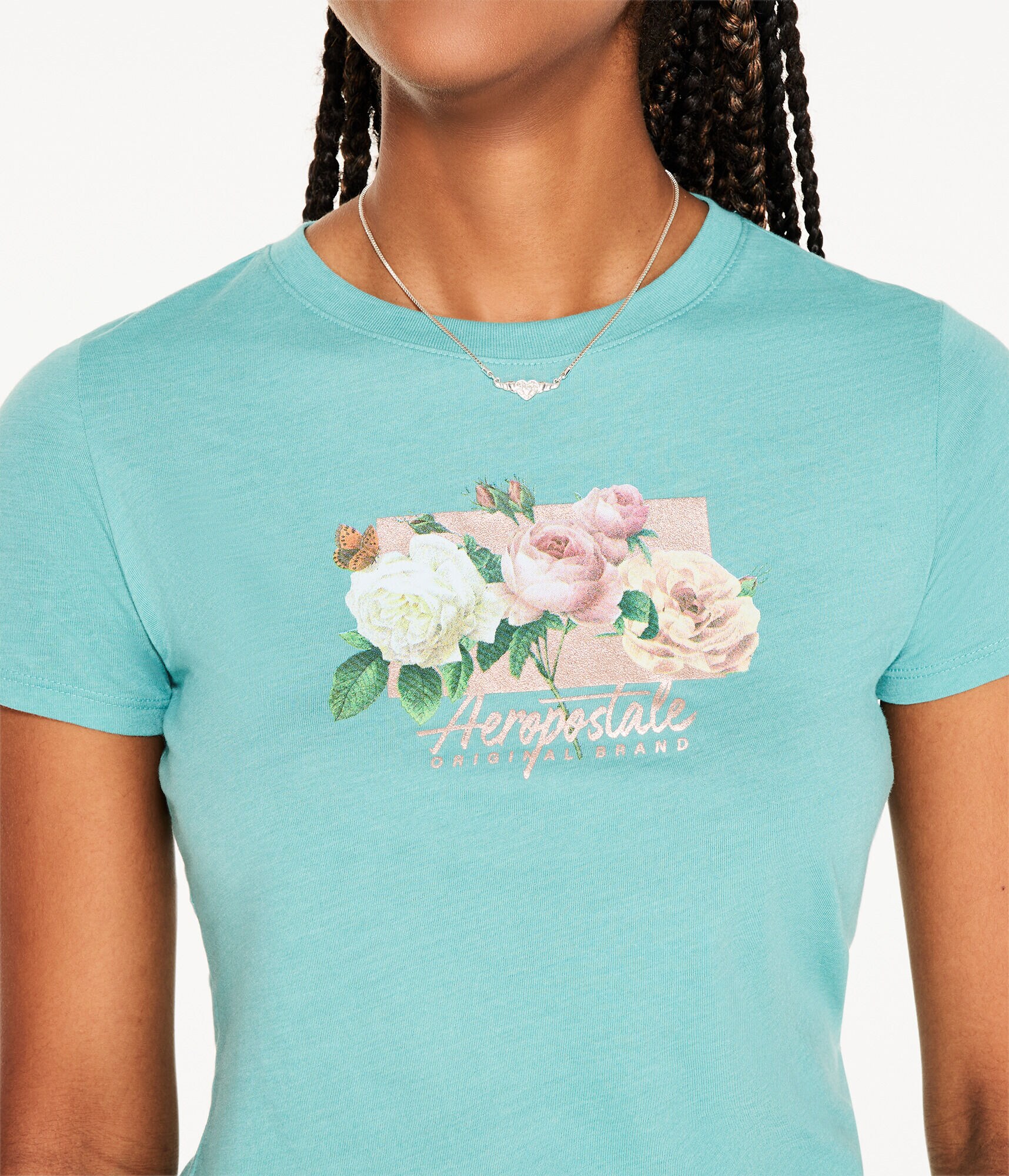 Aeropostale Floral Bouquet Foil Graphic Tee