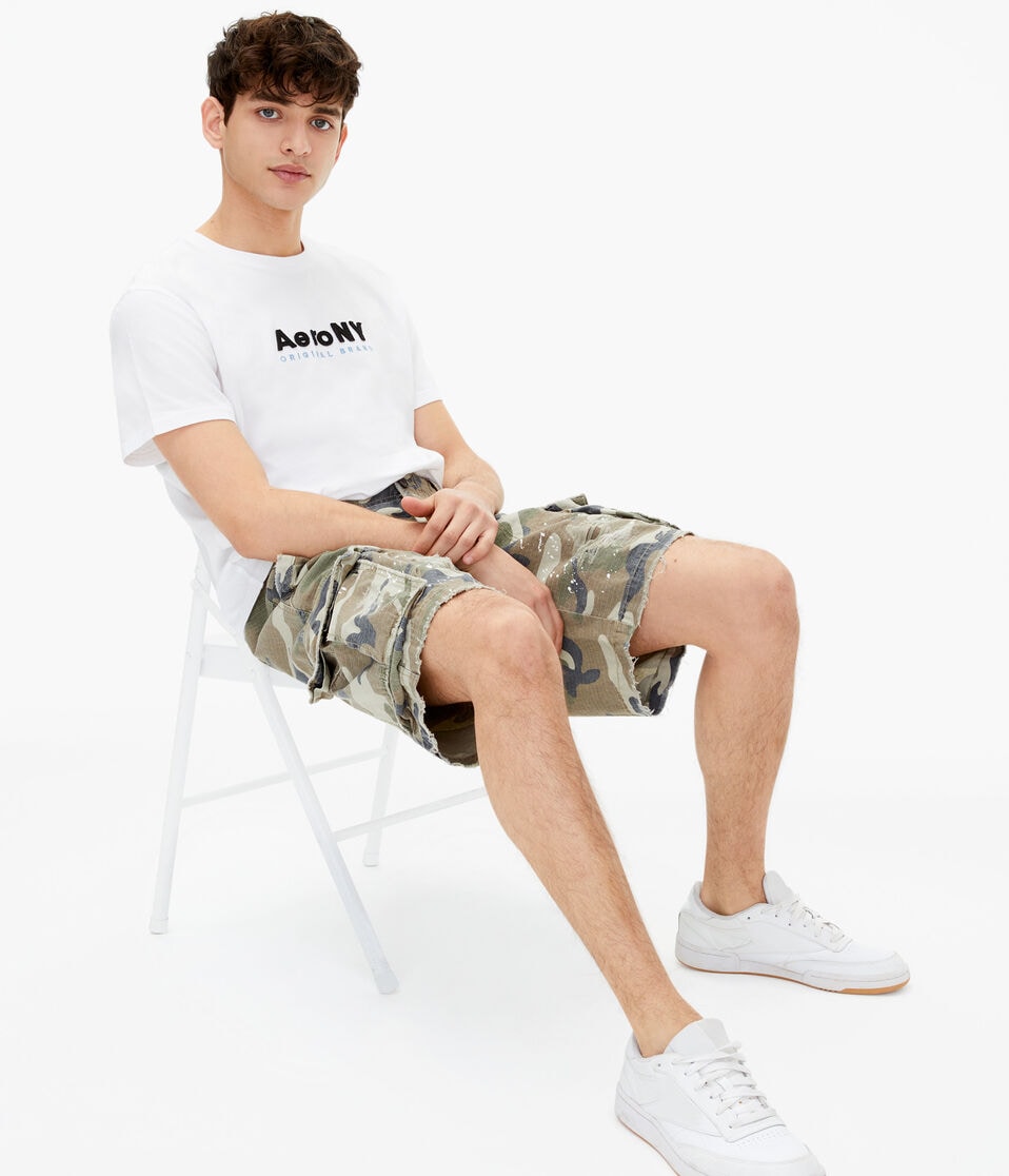 Destroyed Camo Cargo Shorts 9.5"