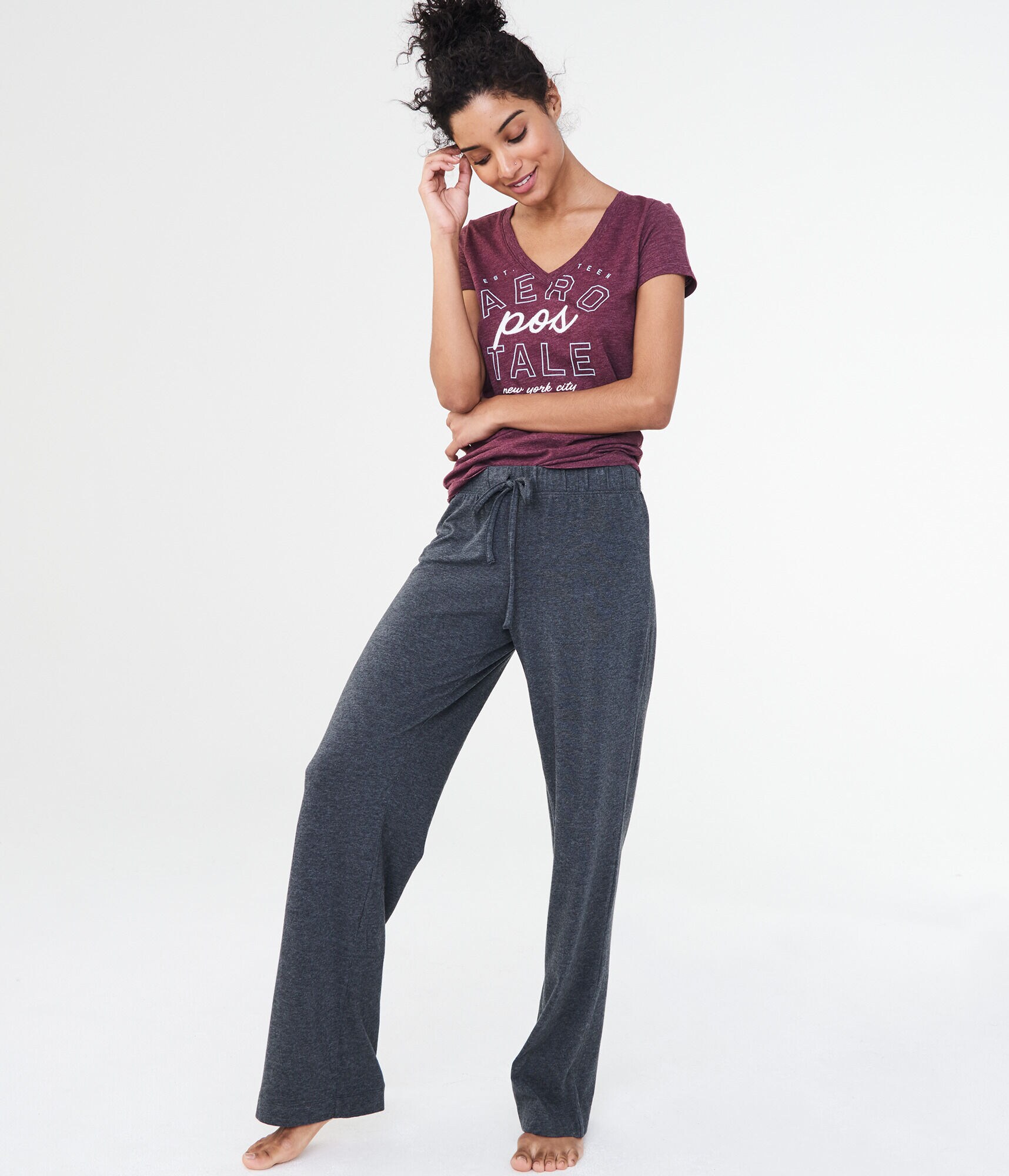 LLD Heathered Flare-Leg Sleep Pants