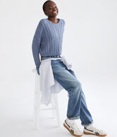 Cable-Knit Cropped Crew Sweater