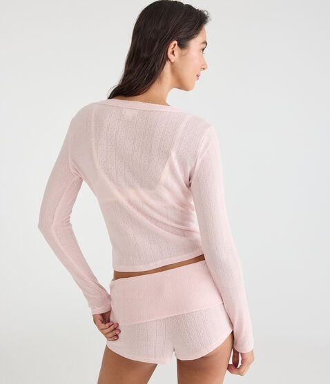 Long Sleeve Pointelle Knit Sleep Cardigan Long Sleeve Pointelle Knit Sleep Cardigan