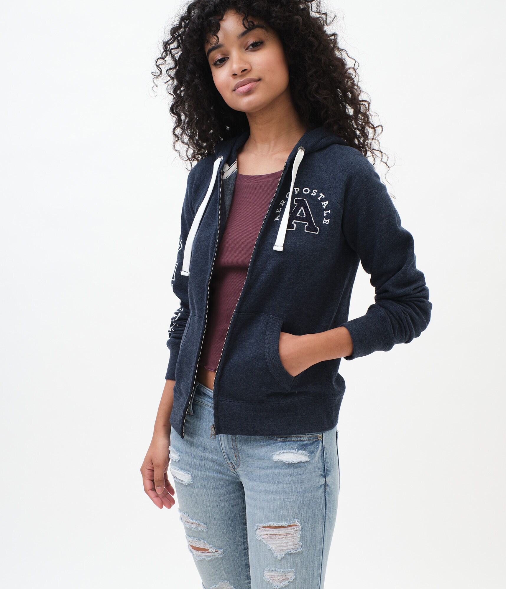 Aeropostale Chenille Letter Full-Zip Hoodie
